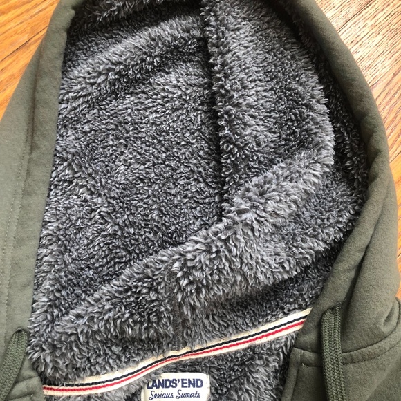 LANDS END , SUPER COZY SHERPA HOODIE, OLIVE, XXL - Picture 3 of 4